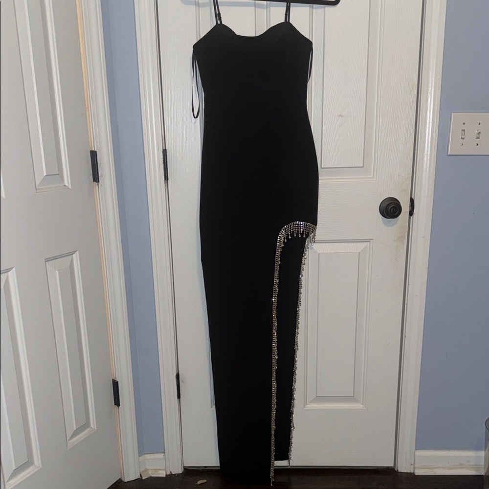 B Darlin Black Prom Dress with Rhinestone Accents